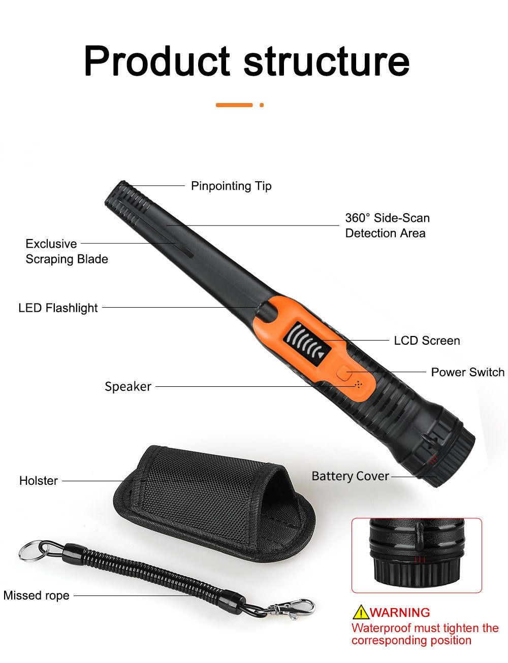 High sensitivity handheld metal detector HS-12 positioning rod underground treasure hunting metal detector small and portable