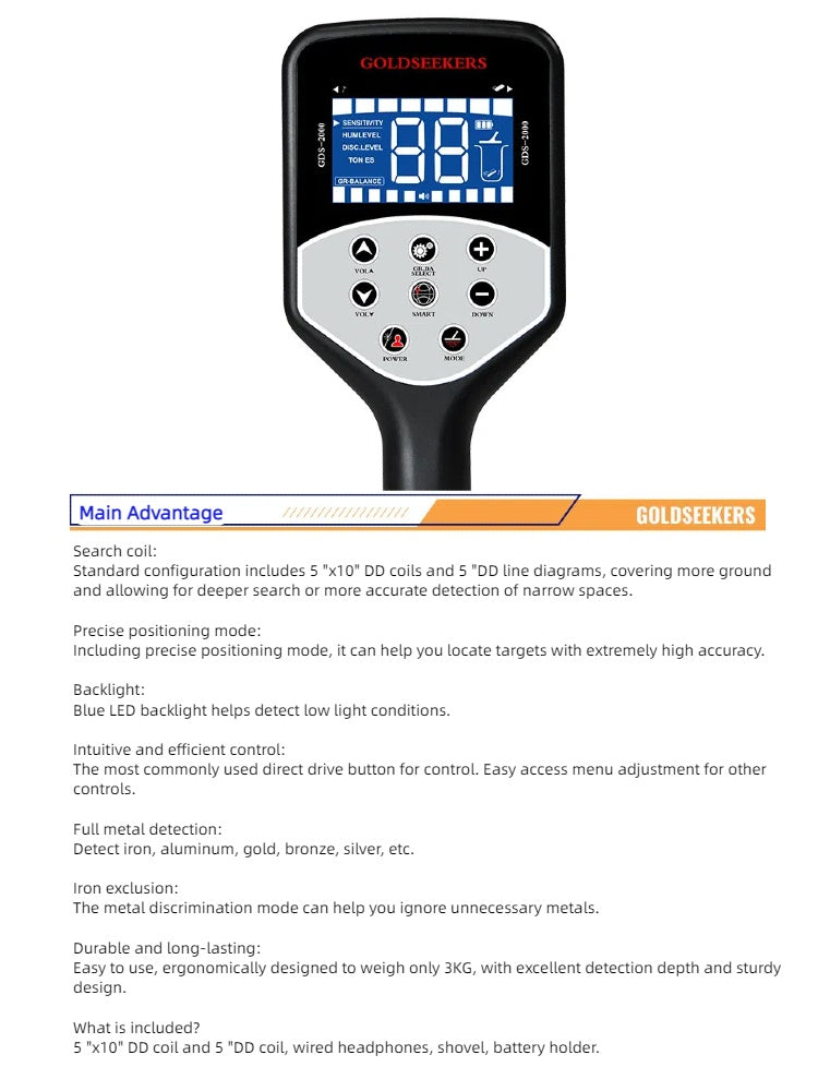 GDS2000 metal detector high-precision underground depth 5m all-round gold silver ultrasonic positioning detection