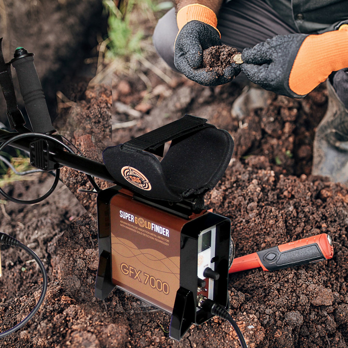 GFX7000 underground metal detector, gold sand treasure hunting device, pan detector, LCD screen display, iron removal