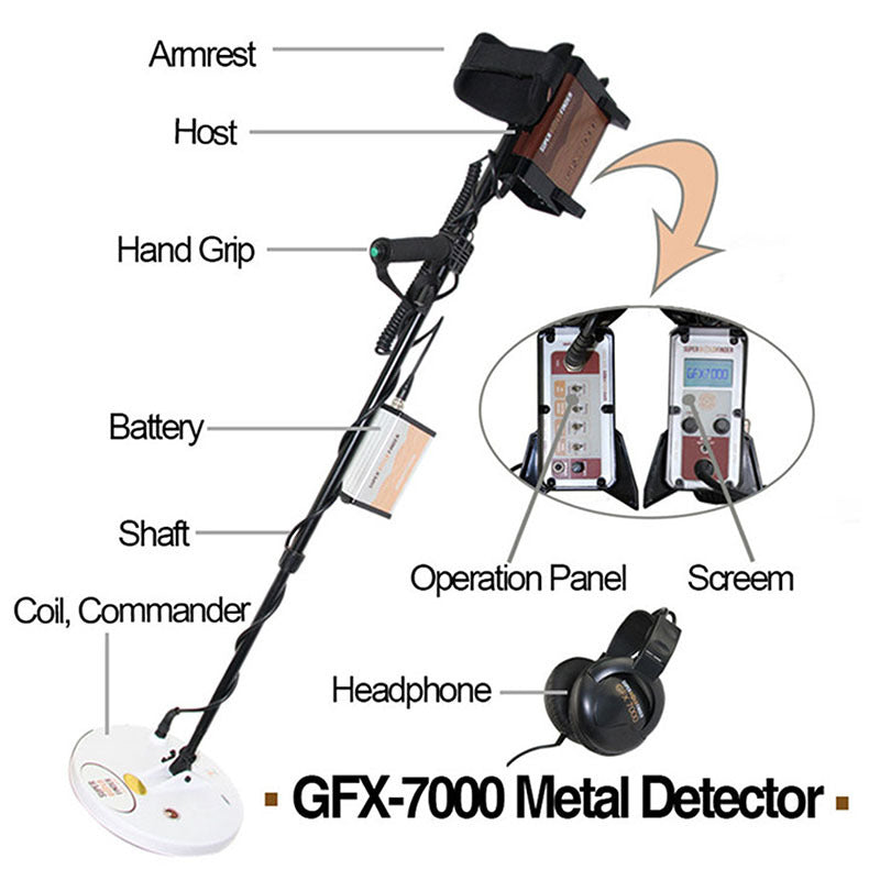 GFX7000 underground metal detector, gold sand treasure hunting device, pan detector, LCD screen display, iron removal