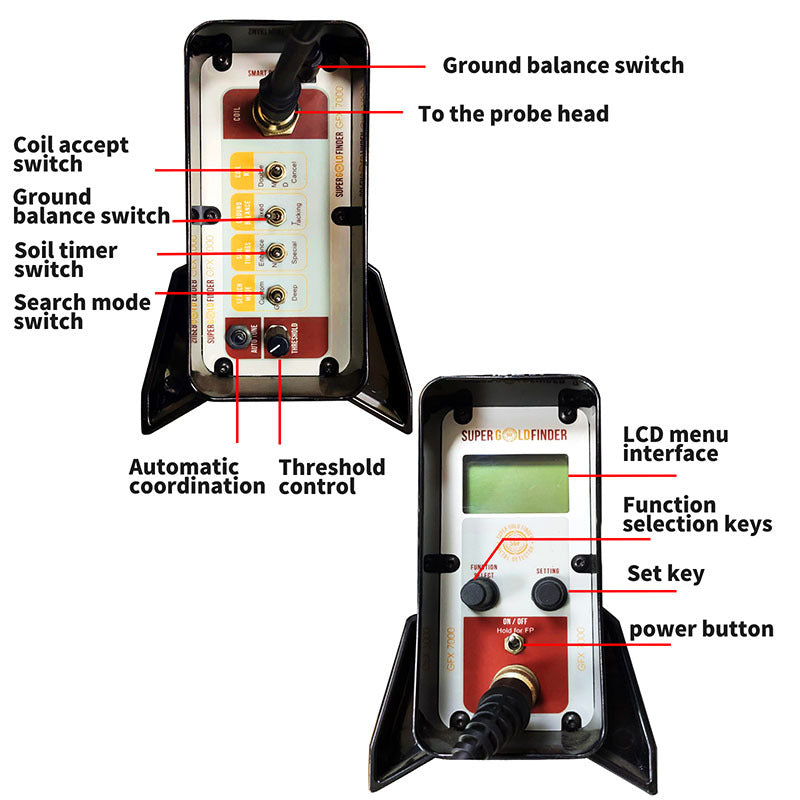 GFX7000 underground metal detector, gold sand treasure hunting device, pan detector, LCD screen display, iron removal