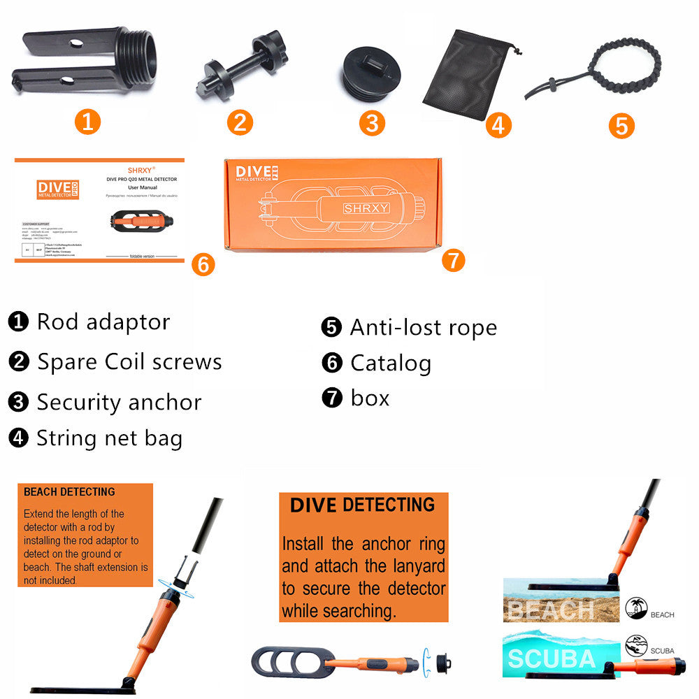 Hot selling diving metal detector outdoor treasure hunting detector Q20 diving folding