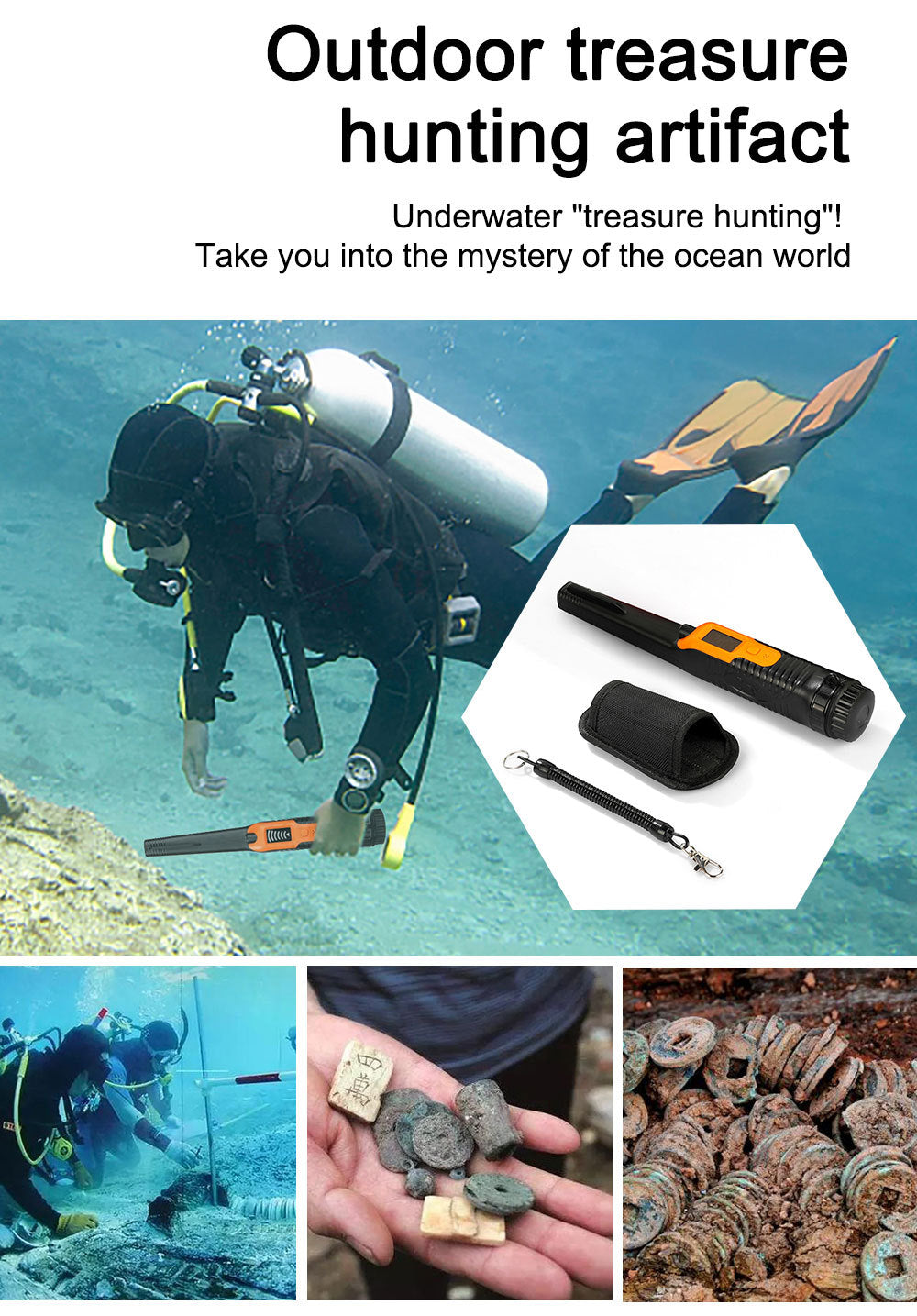 High sensitivity handheld metal detector HS-12 positioning rod underground treasure hunting metal detector small and portable