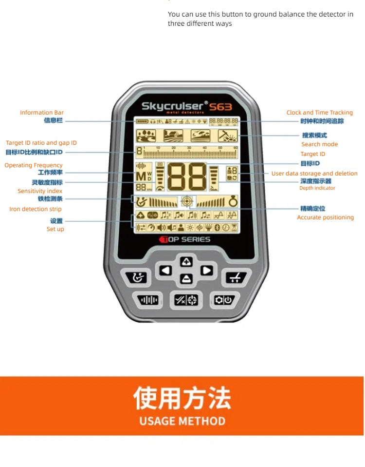 Skycruiser S63 Underground Metal Detector Underwater High Sensitivity Iron Removal Treasure Hunt Gold, Silver, Copper, Aluminum Gold Detector