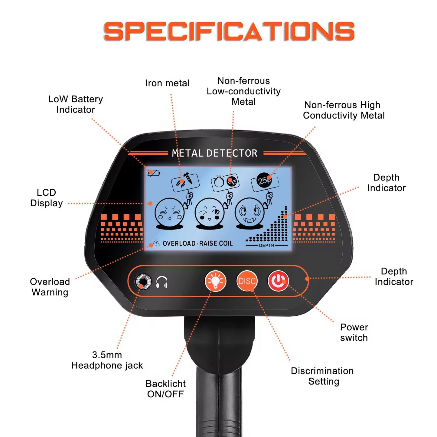 MD4070 handheld metal detector with smiling face LCD display, children's toy type beach grass underground treasure hunting