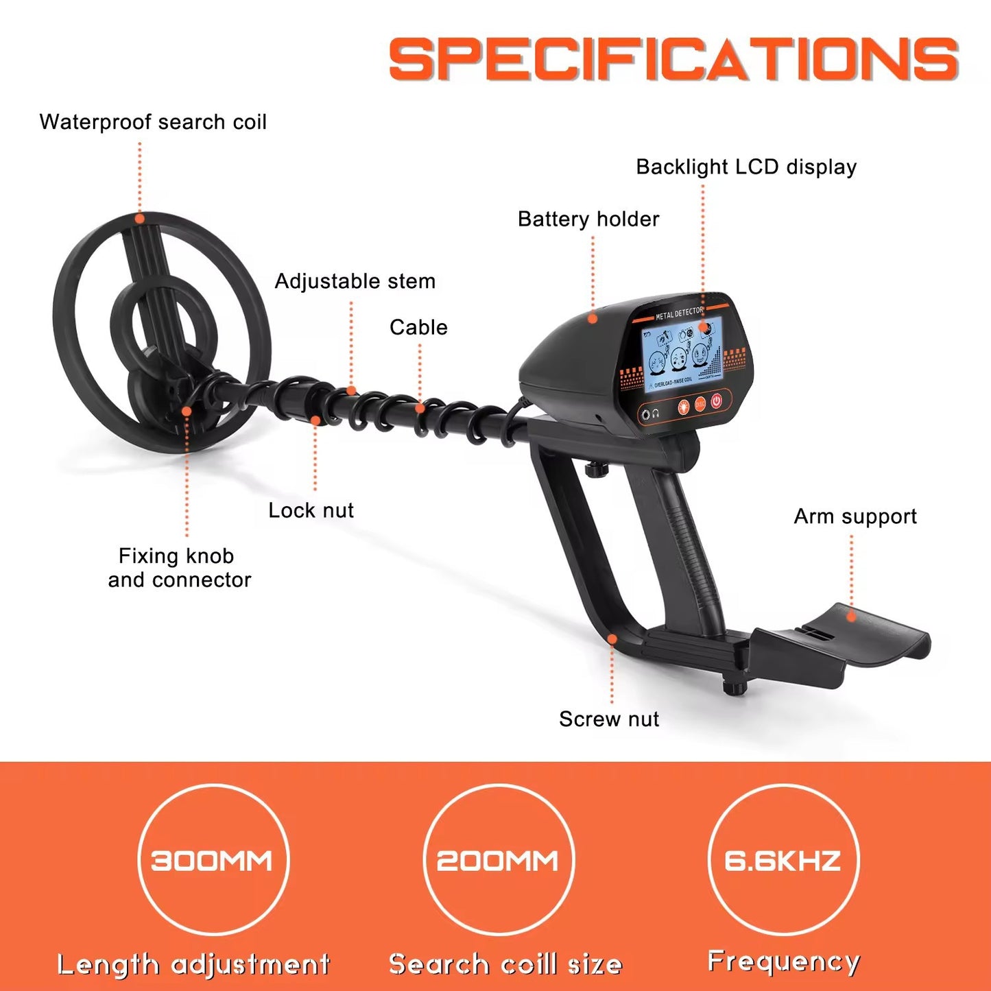 MD4070 handheld metal detector with smiling face LCD display, children's toy type beach grass underground treasure hunting