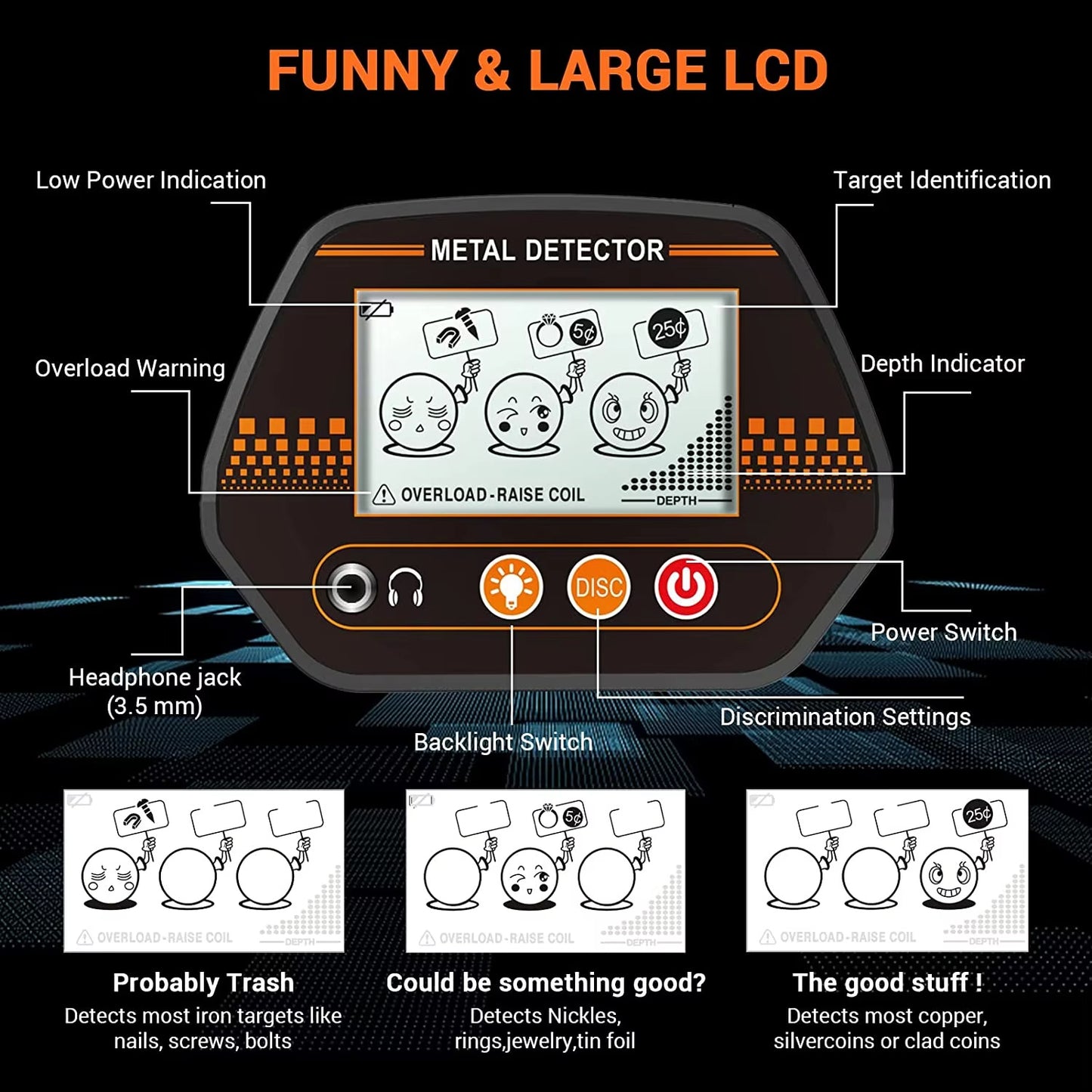 MD4070 handheld metal detector with smiling face LCD display, children's toy type beach grass underground treasure hunting