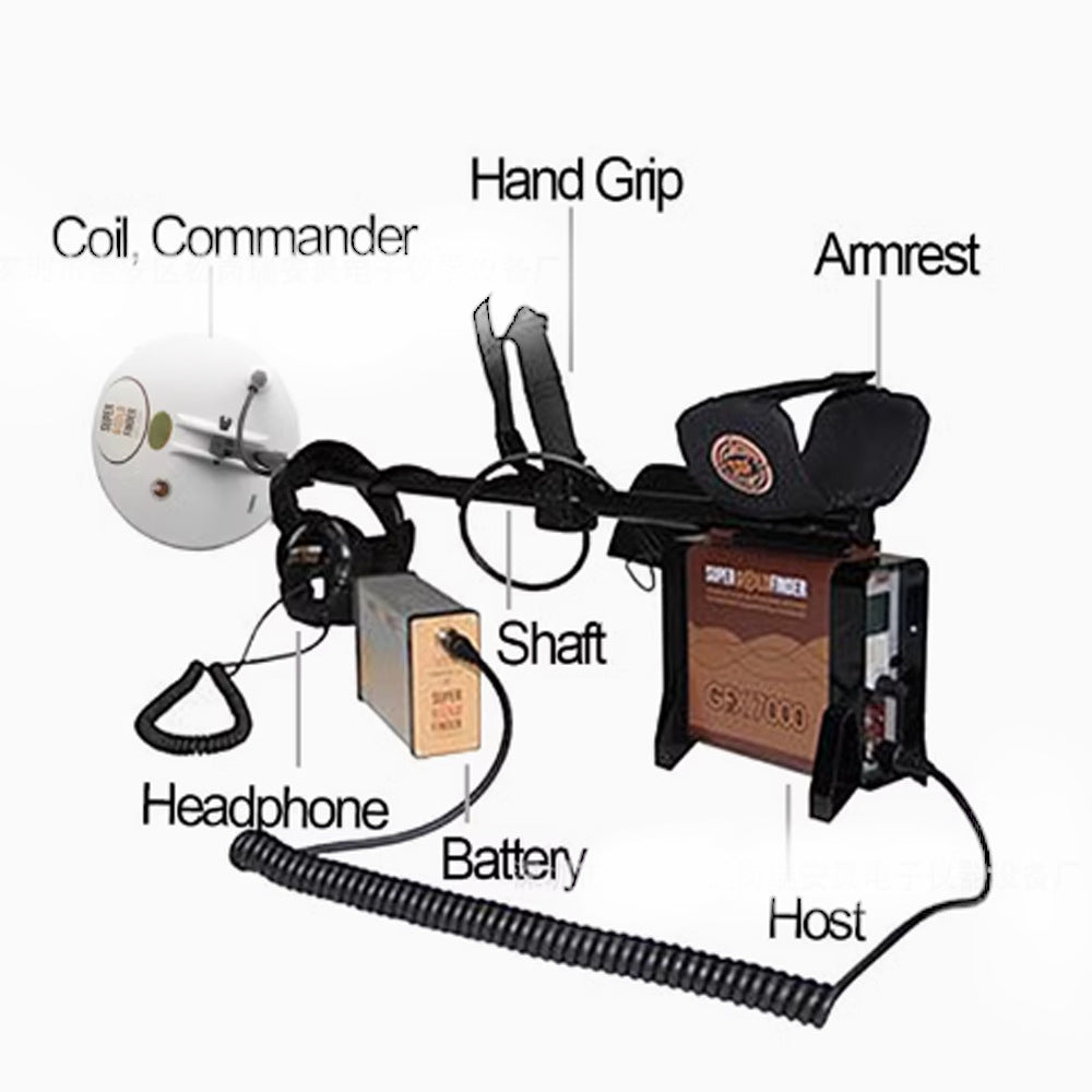GFX7000 underground metal detector, gold sand treasure hunting device, pan detector, LCD screen display, iron removal