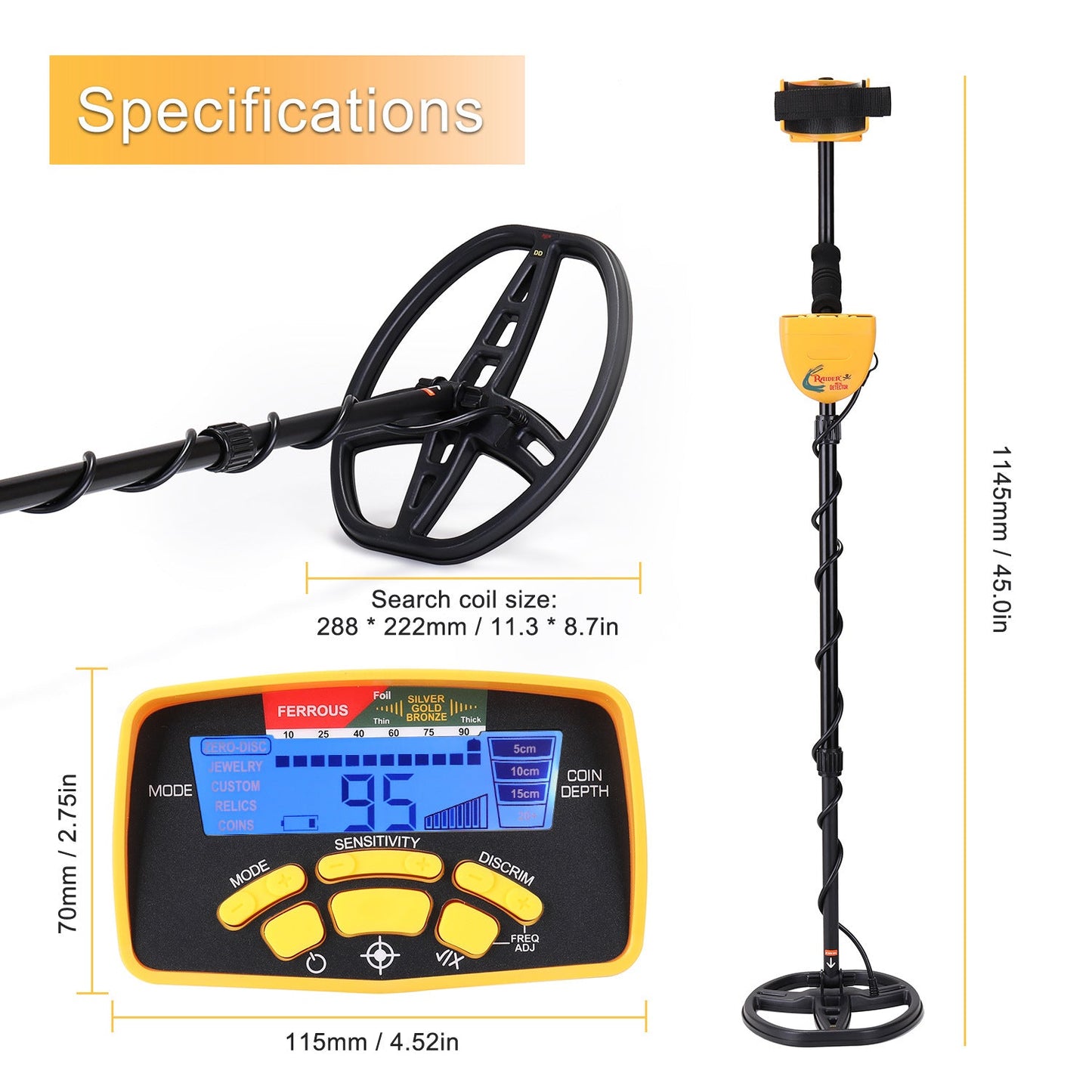 MD6450 11inch Coil Gold Metal Detector Professional Underground Waterproof Pinpointer
