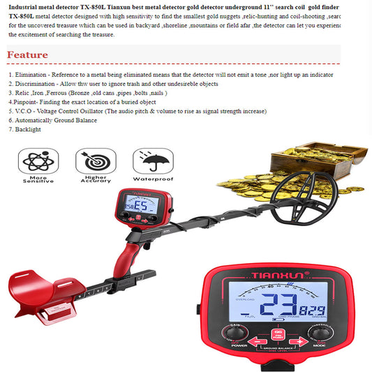 Metal Detector for Adults TX-850L Underground Gold Detector Outdoor Gold Exploration