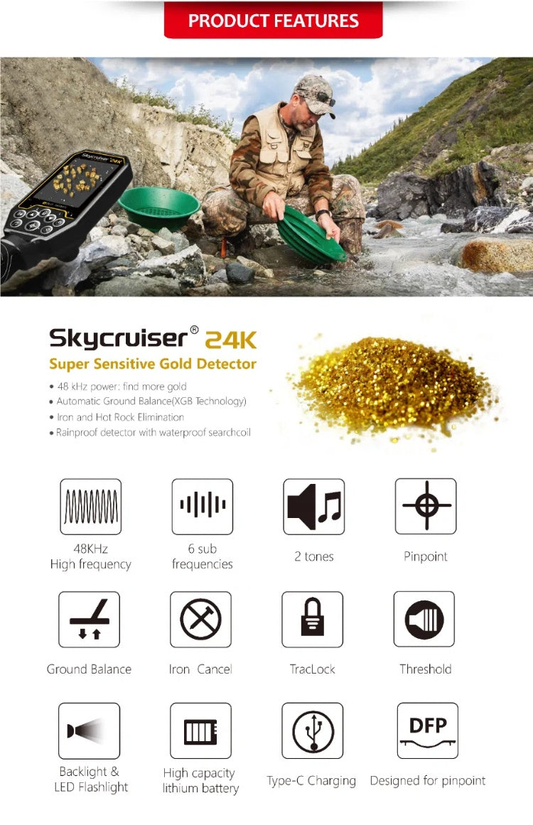 Skycruiser 24K Metal Detector for Adults Detecting Sand Gold High-Precision