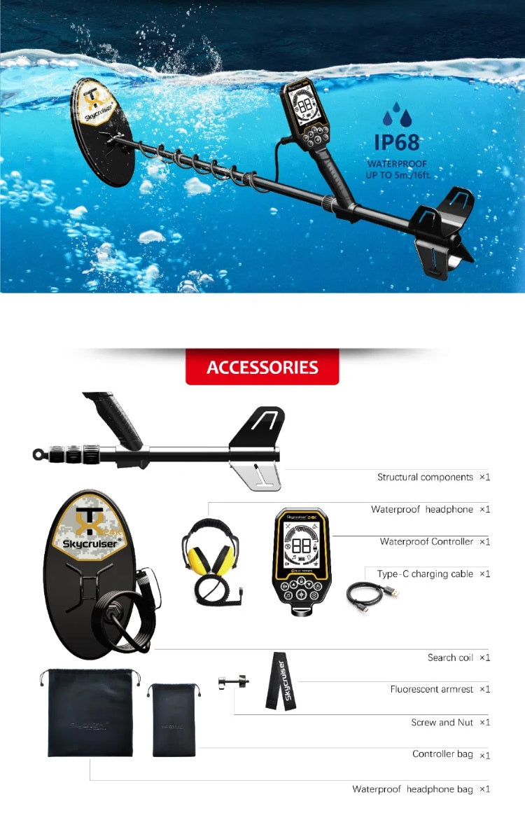 Skycruiser 24K Metal Detector for Adults Detecting Sand Gold High-Precision