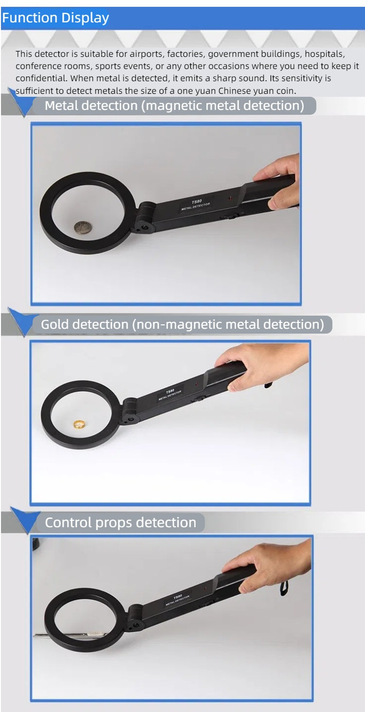TS-80 Handheld Metal Detector Portable Foldable High Sensitivity Station Terminal Airport School Court Security Detector